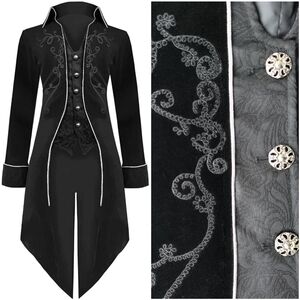 NWT Siaeamrg Black Velvet Victorian Steampunk Jacket Tailcoat Coat Costume M
